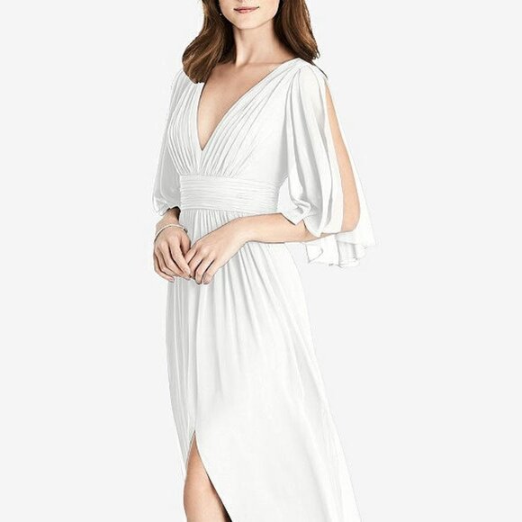 After Six 6777.....Split Sleeve Backless Chiffon Maxi Dress.....White...Size 0 - Picture 1 of 8